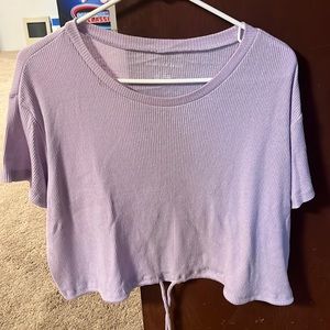 Lilac Ribbed Loose Fit Cropped Short Sleeve